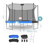 Trampoline de jardin classique 14ft ø427cm pack trampo avec matelas réversible bleu/noir  echelle  filet de sécurité