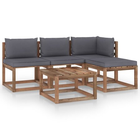 vidaXL Salon palette de jardin 5 Pièces et coussins Bois de pin imprégné