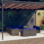 vidaXL Salon de jardin 12 Pièces avec coussins Gris Résine tressée