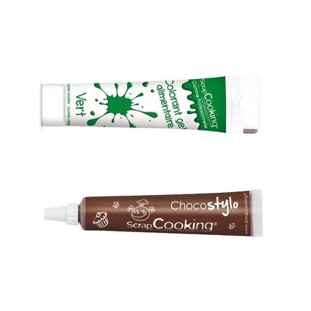 Stylo chocolat + Gel colorant alimentaire vert