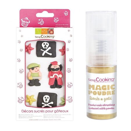 Décors sucrés Pirate + Poudre alimentaire irisée dorée