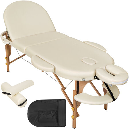 Tectake Table de massage pliante 3 zones bois 10 cm d'épaisseur ovale + rouleaux - beige