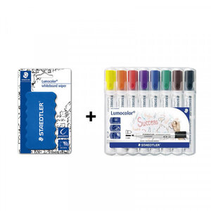 Lot de 8 marqueurs Lumocolor pour tableau blanc + 1 brosse magnétique Staedtler