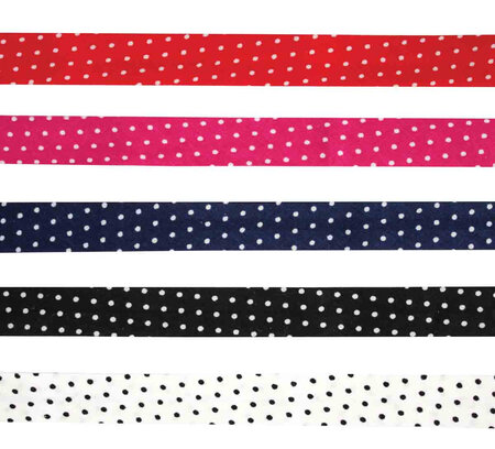 Biais coton 1 cm x 1 m à pois 5 pièces