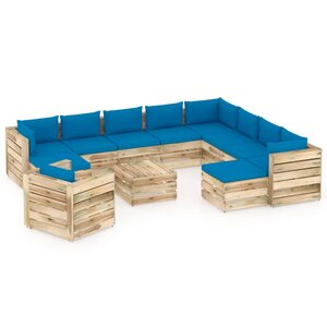 vidaXL Salon de jardin 12 Pièces avec coussins Bois imprégné de vert