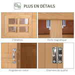 Abri de jardin armoire de jardin remise pour outils sur pied dim. 128L x 50l x 164H cm 2 étagères 2 portes 2 fenêtres toit bitumé étanche bois massif sapin pré-huilé