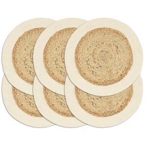 vidaXL Napperons 6 Pièces Naturel Plain 38 cm Rond Jute et coton