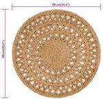vidaXL Tapis Jute tressé à la main 90 cm Rond
