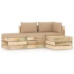 vidaXL Salon de jardin 4 Pièces avec coussins vert bois imprégné