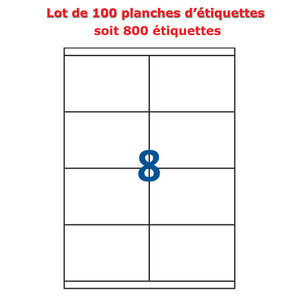 Lot de 100 planches étiquettes autocollantes sur feuille a4 : 105 x 70 mm (8 étiquettes par feuille, spéciales bons de transport)