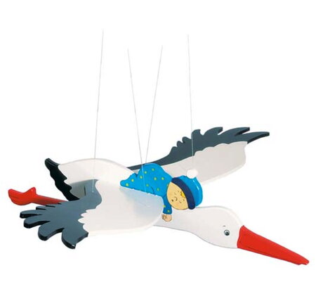 Mobile en bois à suspendre Cigogne avec bébé - Goki