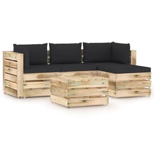 vidaXL Salon de jardin 5 Pièces avec coussins Bois imprégné de vert