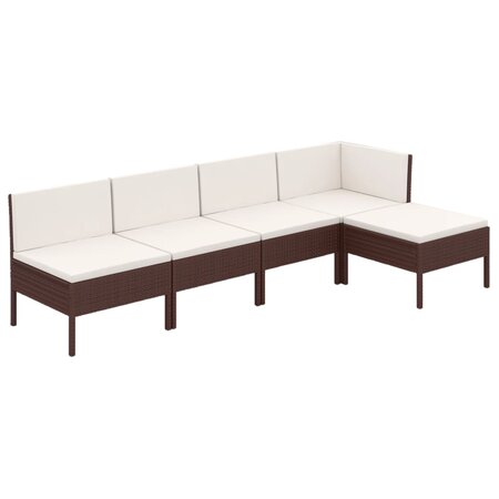 vidaXL Salon de jardin 5 Pièces avec coussins Résine tressée Marron