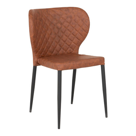 Chaise de salle à manger en cuir synthétique marron vintage avec pieds noirs