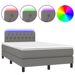 vidaXL Sommier tapissier et matelas et LED Gris foncé 120x200 cm Tissu