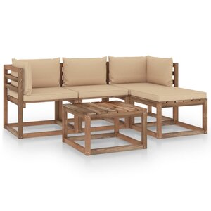 vidaXL Salon de jardin 5 Pièces avec coussins beige