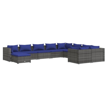 vidaXL Salon de jardin 10 Pièces avec coussins Résine tressée Gris