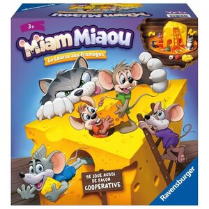 Miam Miaou - Ravensburger - La course aux fromages - Jeu de societe Enfants - 3 niveaux de difficulté - 2 a 4 joueurs - Des 3 ans