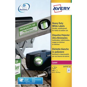 Étiquettes ultra-résistantes pour imprimantes laser, 63,5 x 33,9 mm, 20 feuilles, 24 étiquettes par feuille, blanc (paquet 480 unités)