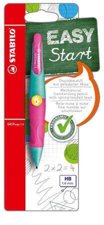 Porte-mines ergonomique easyergo 1 4 mm gaucher rose/vert émeraude + 3 mines hb stabilo