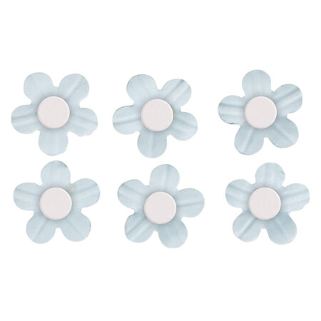 Sticker déco:Fleurs papier av.demi - perle  bleu clair  av.dot adhésif  20 pces