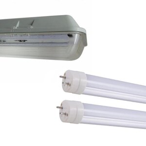 Kit de réglette led étanche double pour tubes t8 150cm ip65 (2 tubes néon  lumineuse led 150cm t8 50w inclus) - blanc froid 6000k -