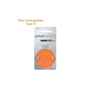 Accus rechargeables powerone 13 pour aide auditive