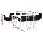 vidaXL Ensemble à dîner de jardin 9 Pièces coussins noir rotin et acier