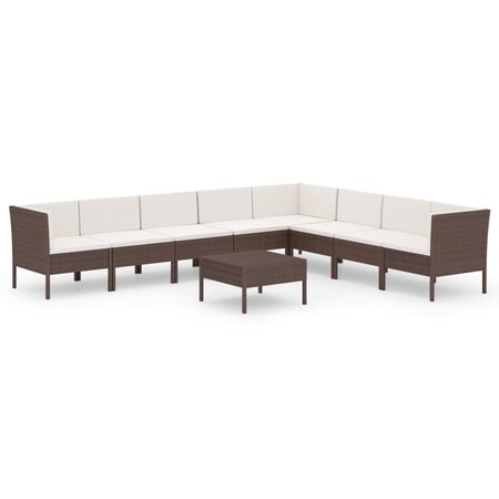 vidaXL Salon de jardin 9 Pièces avec coussins Résine tressée Marron