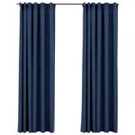 vidaXL Rideaux occultants aspect lin avec crochets 2Pièces Bleu 140x245cm
