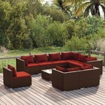 vidaXL Salon de jardin 10 Pièces avec coussins Résine tressée Marron