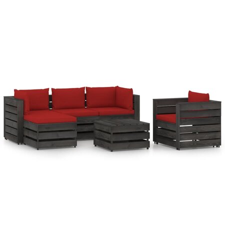 vidaXL Salon de jardin 6 Pièces avec coussins Bois imprégné de gris