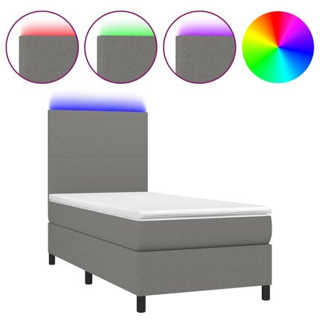 vidaXL Sommier tapissier et matelas et LED Gris foncé 100x200 cm Tissu