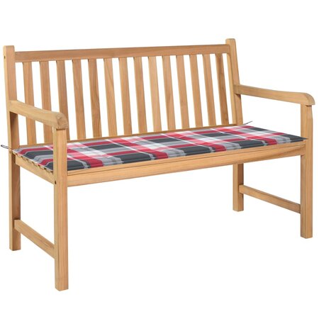 vidaXL Banc de jardin avec coussin à carreaux rouge 120 cm Teck massif