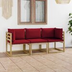 vidaXL Canapé de jardin 3 places avec coussins rouge bordeaux