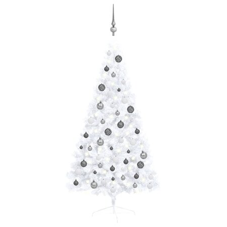 vidaXL Demi-arbre de Noël artificiel pré-éclairé et boules blanc 150cm