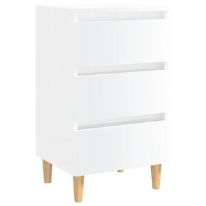 vidaXL Table de chevet avec pieds en bois Blanc brillant 40x35x69 cm