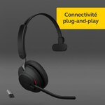 Jabra evolve2 65 casque pc sans fil avec station de charge - casque audio certifié microsoft teams avec batterie longue durée -