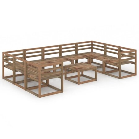 vidaXL Salon de jardin 10 Pièces Marron Bois de pin imprégné