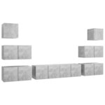 vidaXL Ensemble de meuble TV 8 Pièces Gris béton Aggloméré