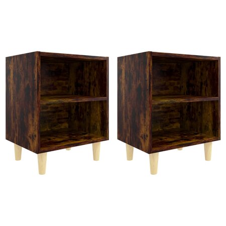 vidaXL Tables de chevet et pieds en bois 2 Pièces Chêne fumé 40x30x50 cm