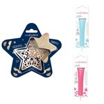 Kit pour biscuit en relief Étoile + 2 Stylos au chocolat bleu pastel et fuchsia