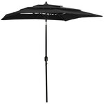 vidaXL Parasol à 3 niveaux avec mât en aluminium Noir 2x2 m