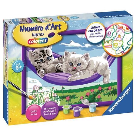Numéro d'art - moyen format - chaton dans le hamac - ravensburger - kit complet de peinture au numéro - des 9 ans