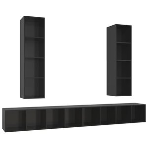 vidaXL Meubles TV muraux 4 Pièces Noir brillant Aggloméré