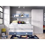 Lit gigogne enfant 2 x 90 x 190 cm avec tiroir de rangement + 1 étagère - chêne blanc/bleu