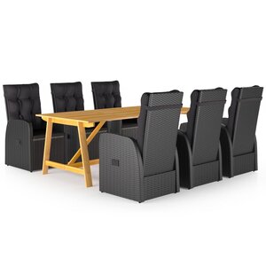 vidaXL Ensemble de salle à manger de jardin 7 Pièces Noir