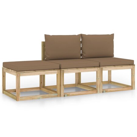 vidaXL Salon de jardin 3 Pièces avec coussins taupe