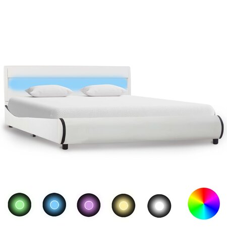 vidaXL Cadre de lit avec LED Blanc Similicuir 140 x 200 cm