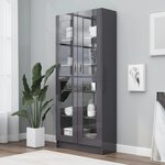 vidaXL Armoire à vitrine Gris brillant 82 5x30 5x185 5 cm Aggloméré
